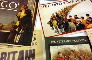 A collection of replica World War I recruitment posters.